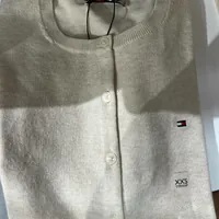 [S] TOMMY HILFIGER SOLID BUTTON-UP COTTON BLEND CARDIGAN,BEIGE HEATHER, 76J3613-280 [FINAL SALE] (STH871)