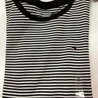 [S] TOMMY HILFIGER STRIPE CREW NECK FAVORITE T-SHIRT,BLACK/OPTIC WHITE MULTI, 76J5262-002 [FINAL SALE] (STH874)