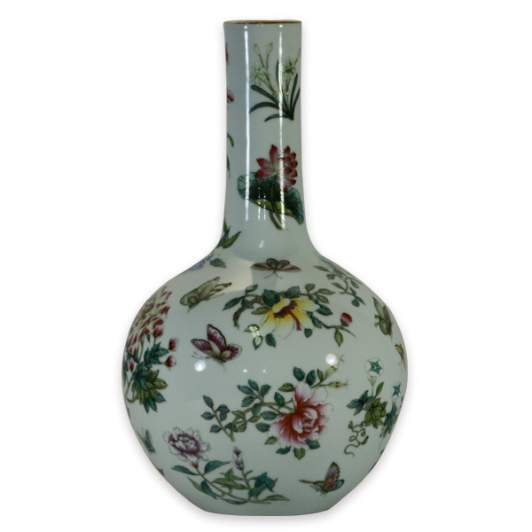 鹿港窯|清雅蝶舞|粉彩天球瓷瓶|仿乾隆御製珍藏版