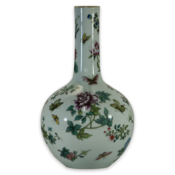 鹿港窯|清雅蝶舞|粉彩天球瓷瓶|仿乾隆御製珍藏版