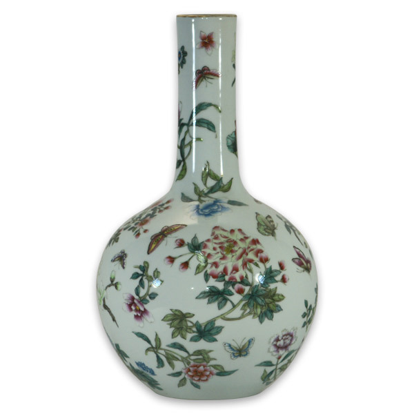 鹿港窯|清雅蝶舞|粉彩天球瓷瓶|仿乾隆御製珍藏版