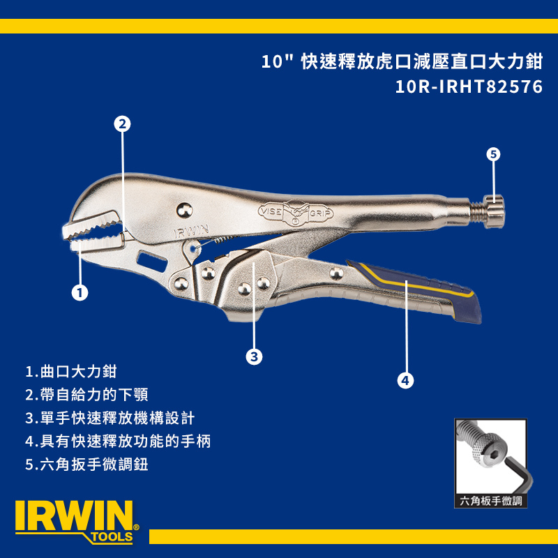 美國 IRWIN 握手牌｜快速釋放萬能鉗 10" 直口大力鉗 10R 固定鉗 膠柄萬能鉗｜IRHT82576