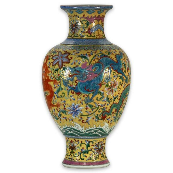 手工粉彩扒花觀音瓷瓶|纏枝花卉五龍圖紋|開運居家收藏精品