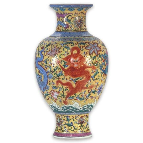 手工粉彩扒花觀音瓷瓶|纏枝花卉五龍圖紋|開運居家收藏精品