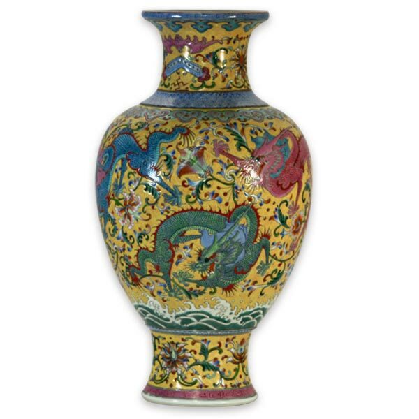 鹿港窯|手工粉彩扒花觀音瓷瓶|纏枝花卉五龍圖紋|開運居家收藏精品