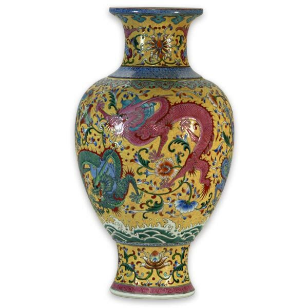 鹿港窯|手工粉彩扒花觀音瓷瓶|纏枝花卉五龍圖紋|開運居家收藏精品