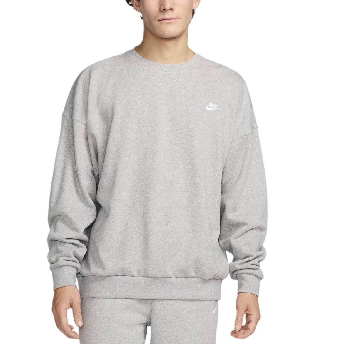 Nike Club FT Oversized Crew 灰色 刺繡Logo 大學Tee 圓領T 大學踢 長袖 男女款