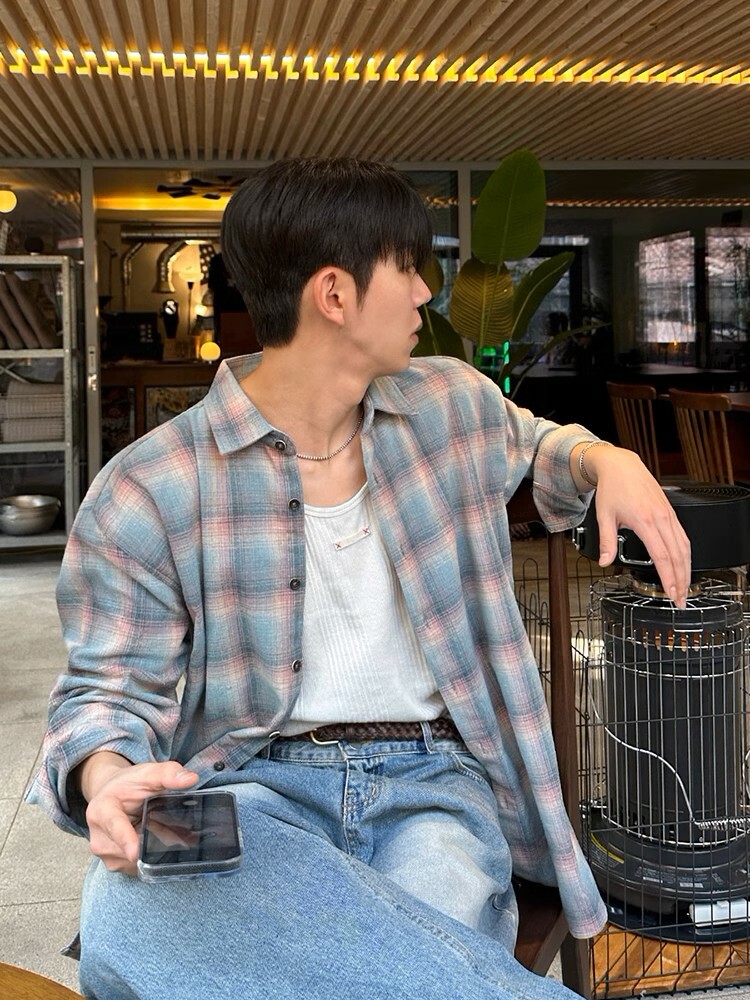 SIMPLEACTION 復古撞色格子長袖襯衫