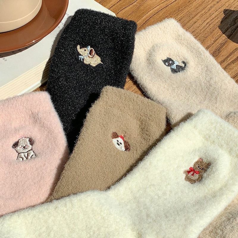 《12105》小動物款澳絨冬季襪子(5色)