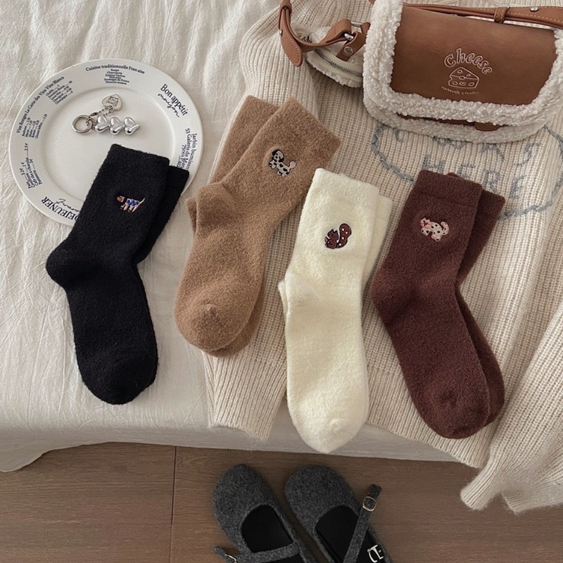 《12106》松鼠狗狗喵喵澳絨短襪