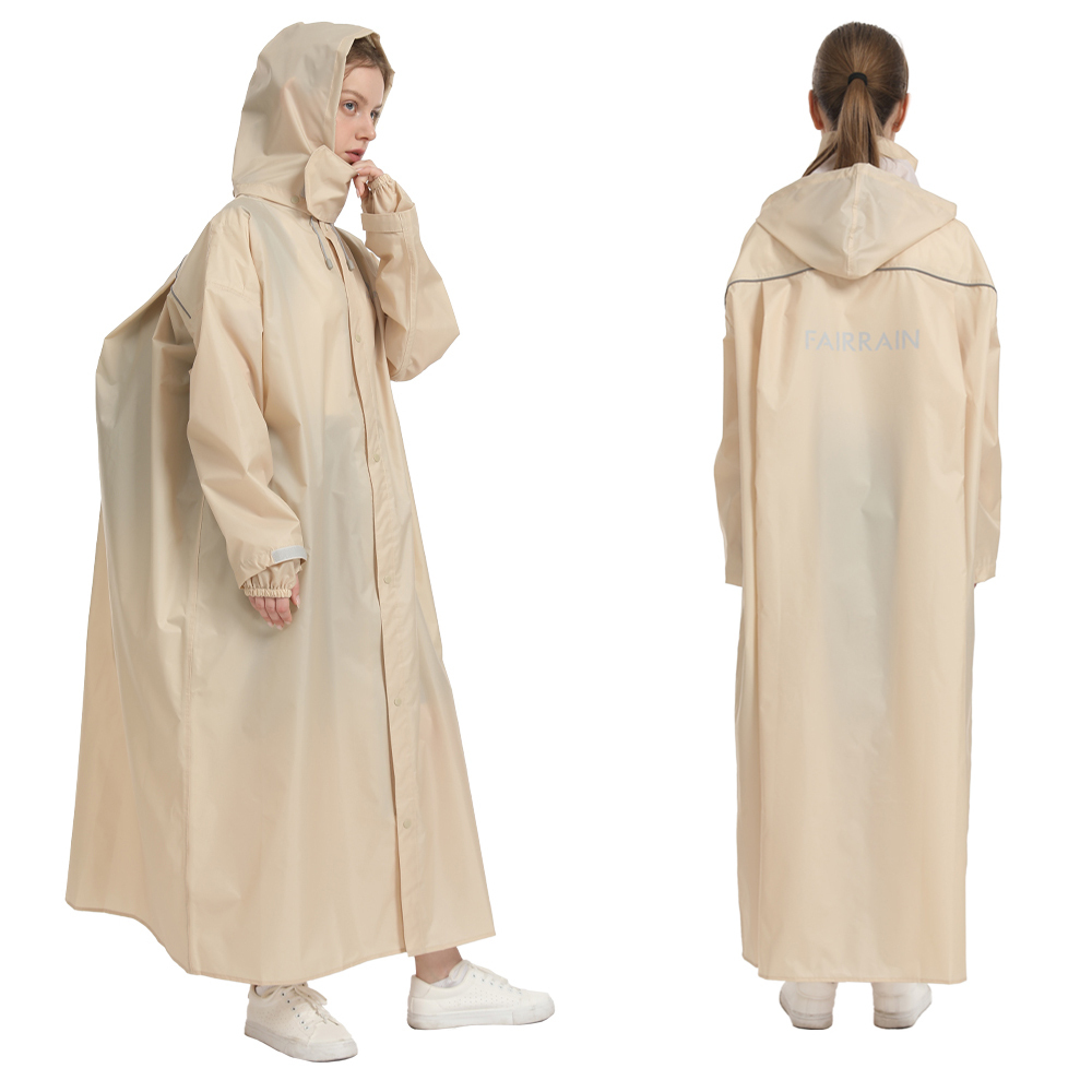 【FAIRRAIN】三度空間背包型連身式雨衣－奶茶杏