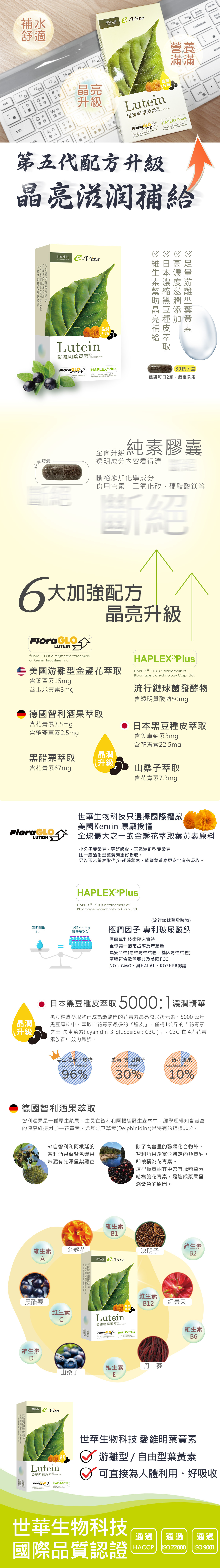 愛維明葉黃素全新升級，晶亮水潤六大配方，每天兩顆補水舒適，營養滿滿