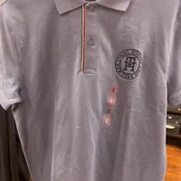 [S] TOMMY HILFIGER MEN SOLID POLO COLLAR COTTON T-SHIRT,BLUE HEATHER,78JB243-420 (STH886)