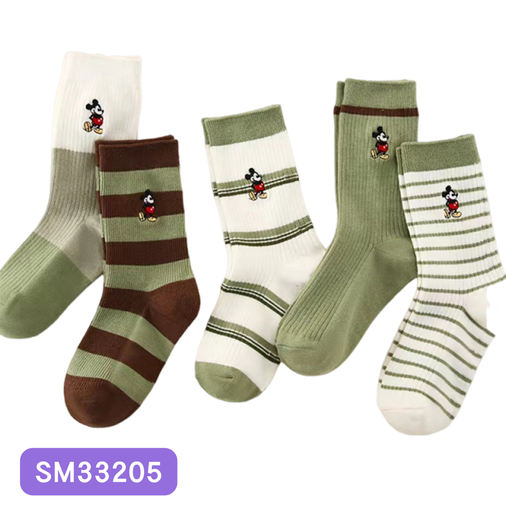 【虎兒寶】迪士尼系列 卡通造型兒童短襪 5雙組 - 米奇米妮 綠 童襪  ( SM33205 )