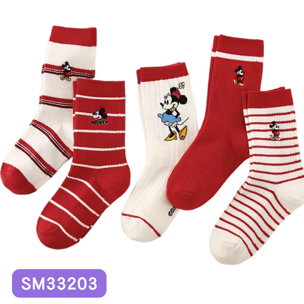 【虎兒寶】迪士尼系列 卡通造型兒童短襪 5雙組 - 米奇米妮 紅 童襪  ( SM33203 )
