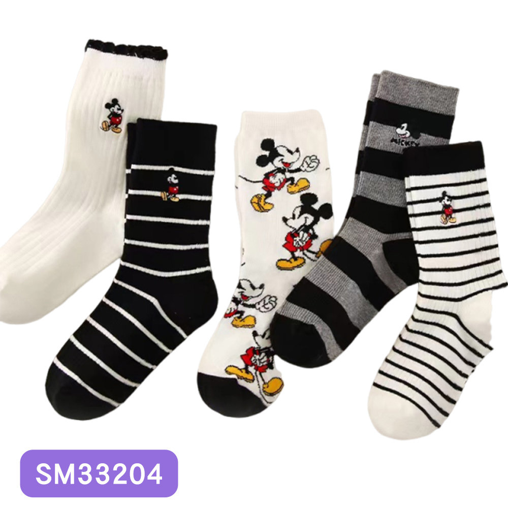 【虎兒寶】迪士尼系列 卡通造型兒童短襪 5雙組 - 米奇米妮 黑 童襪  ( SM33204 )