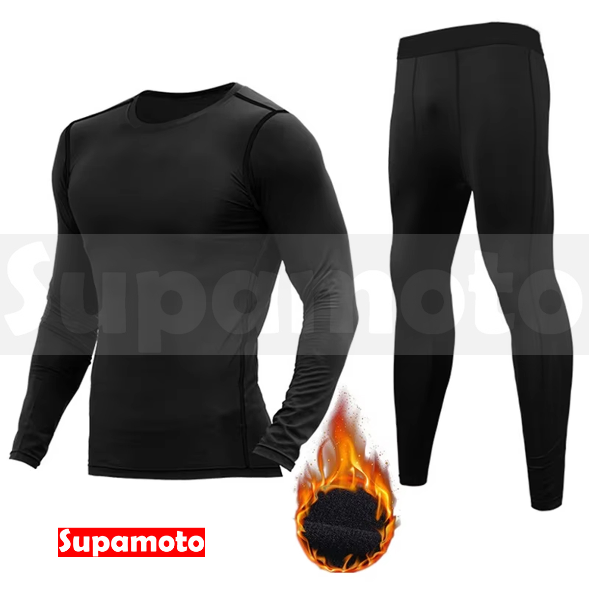 -Supamoto- 冬季刷毛滑衣套裝 (排汗衣/防摔/秋冬/保暖內衣/健身緊身衣/長袖皮衣/長褲皮褲)