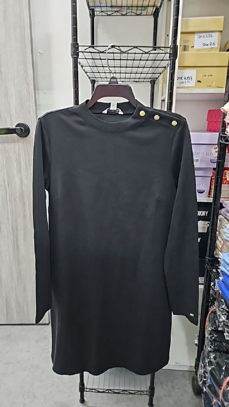 [S] TOMMY HILFIGER WOMEN SHOULDER 3 BUTTON DRESS,BLACK, 76J5335-001 (STH896)