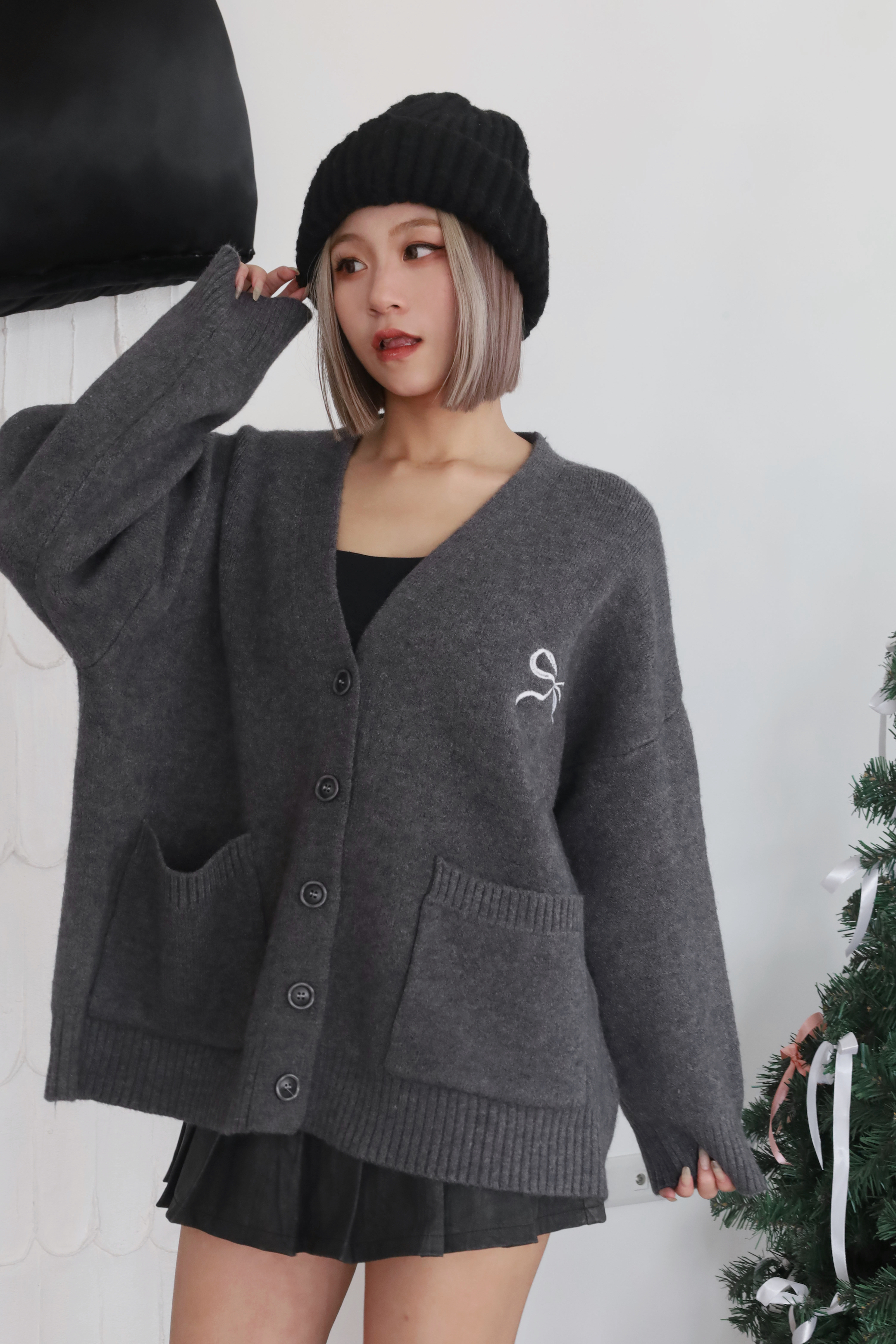 蝴蝶結刺繡針織開衫