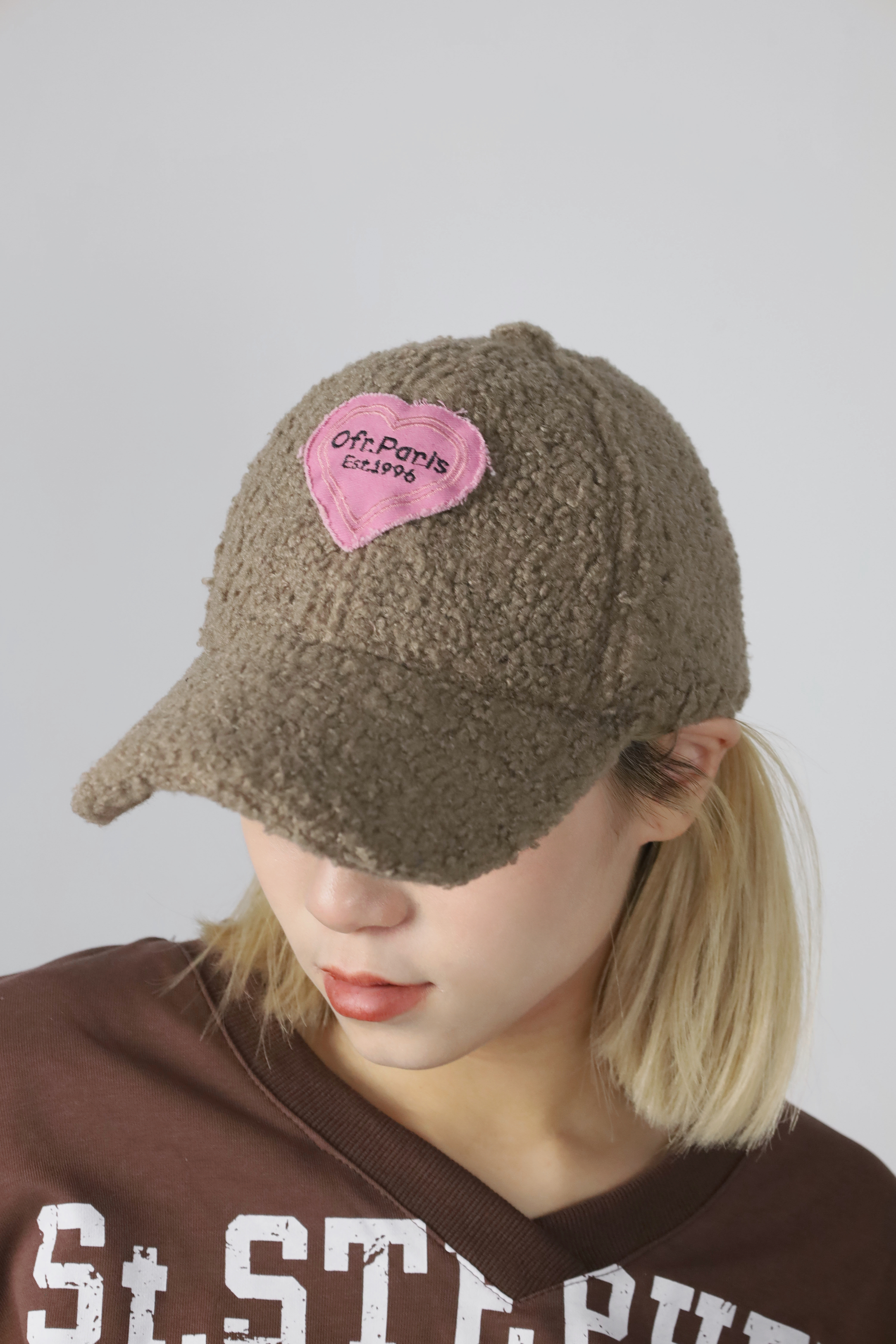 愛心羊羔毛棒球帽