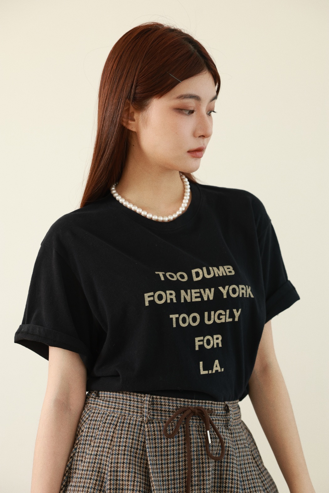 圓領字母磨毛短踢-深藍