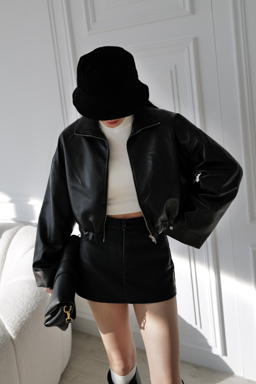 短版拉鍊皮革外套*3色