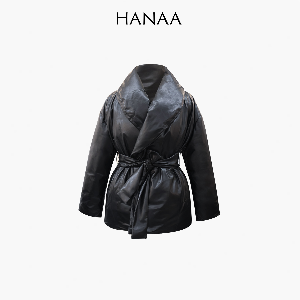 HANAA 秋冬新款100%綿羊皮白鵝絨繫帶羽絨服外套