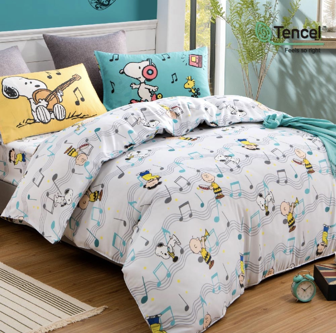 SNOOPY床包兩用被組 | 50支天絲 | SN138音符樂團