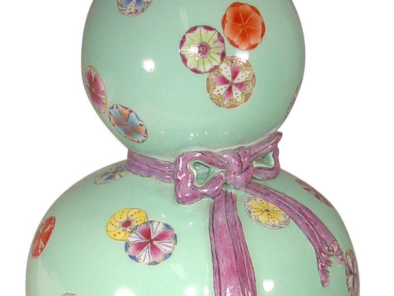 鹿港窯|居家開運|仿清乾隆粉彩瓷 繡球花彩繪葫蘆花瓶|手工製作 收藏佳品