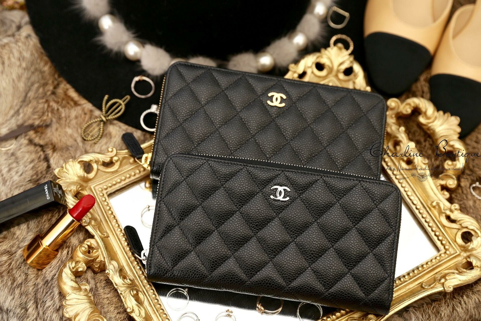 Chanel Zip Long Wallet 黑色金CC酒紅內裡荔枝菱格紋拉鍊長夾,Chanel Zip Long Wallet 黑色銀CC酒紅內裡荔枝菱格紋拉鍊長夾-Charline Boutique 精品代購