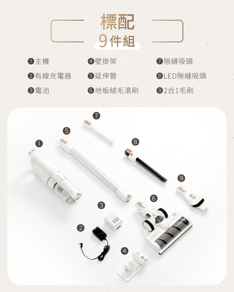 【SANSUI山水】輕量無線吸塵器 標配組
