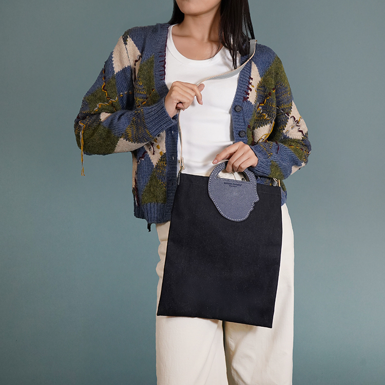 Flat Tote AP【 Underwater X Concrete 】69% Apple Leather & Denim Tote Bag