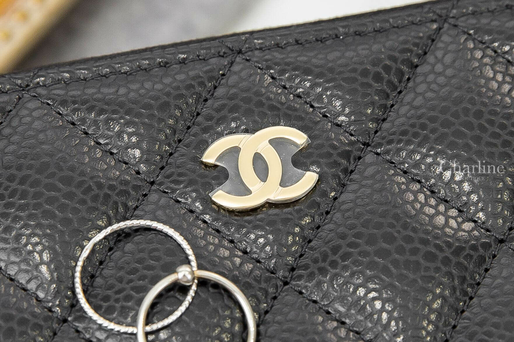 Chanel Zip Long Wallet 黑色金CC酒紅內裡荔枝菱格紋拉鍊長夾