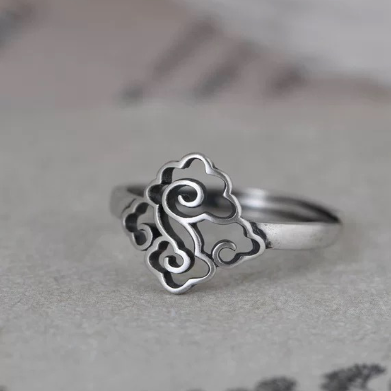 復古簍空祥雲純銀戒指