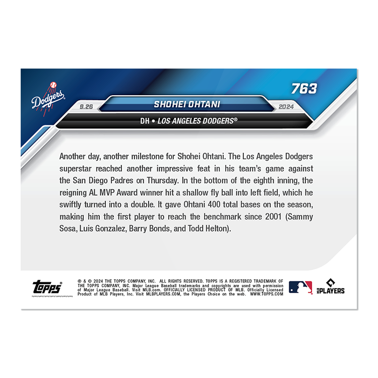 (現貨秒發)TOPPS NOW 球員卡 Shohei Ohtani大谷翔平 第四百次上壘 自2001年以來第一位達到的球員  #763