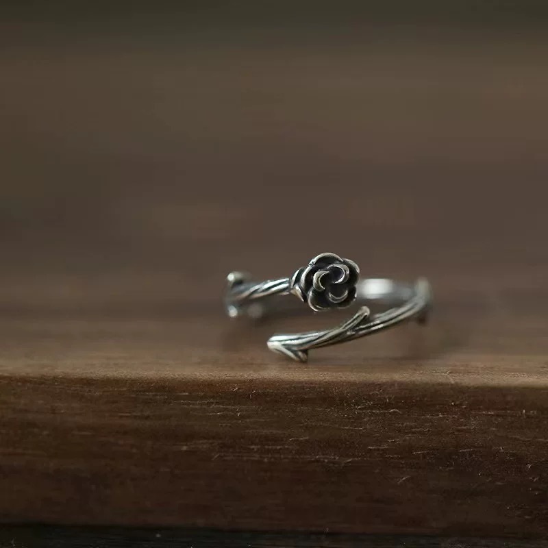 荊棘玫瑰純銀戒指