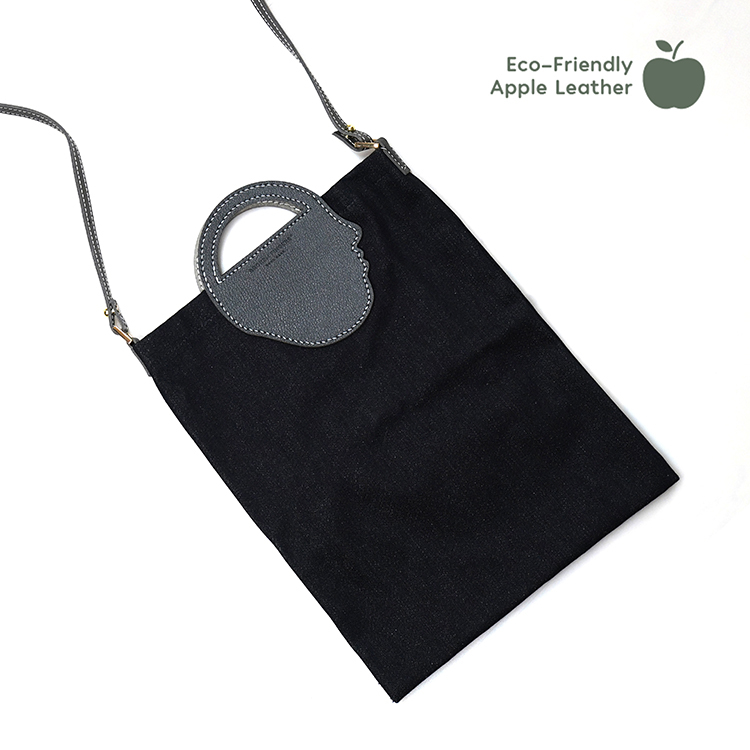 Flat Tote AP【 Black X Dark Concrete 】69% Apple Leather & Denim Tote Bag