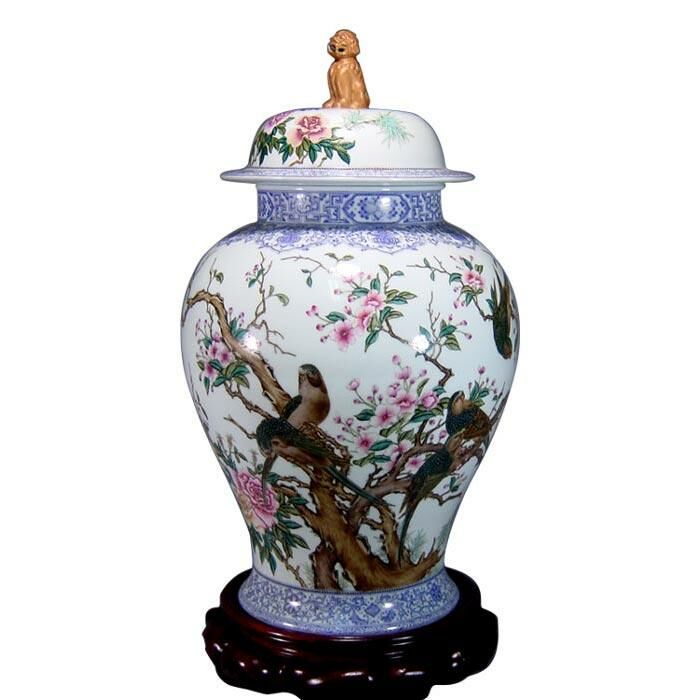 仿大清乾隆粉彩工筆花鳥觀音蓋瓶|手工珍品|鹿港窯典藏