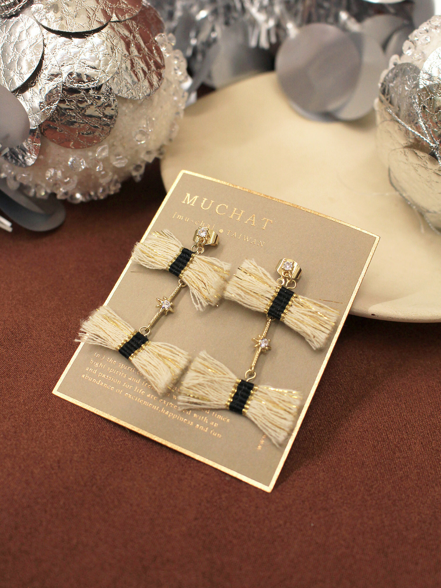 吉米莉亞碎語。(2way)MUCHAT手作14KGP鋯石星芒蝶結純銀針耳環