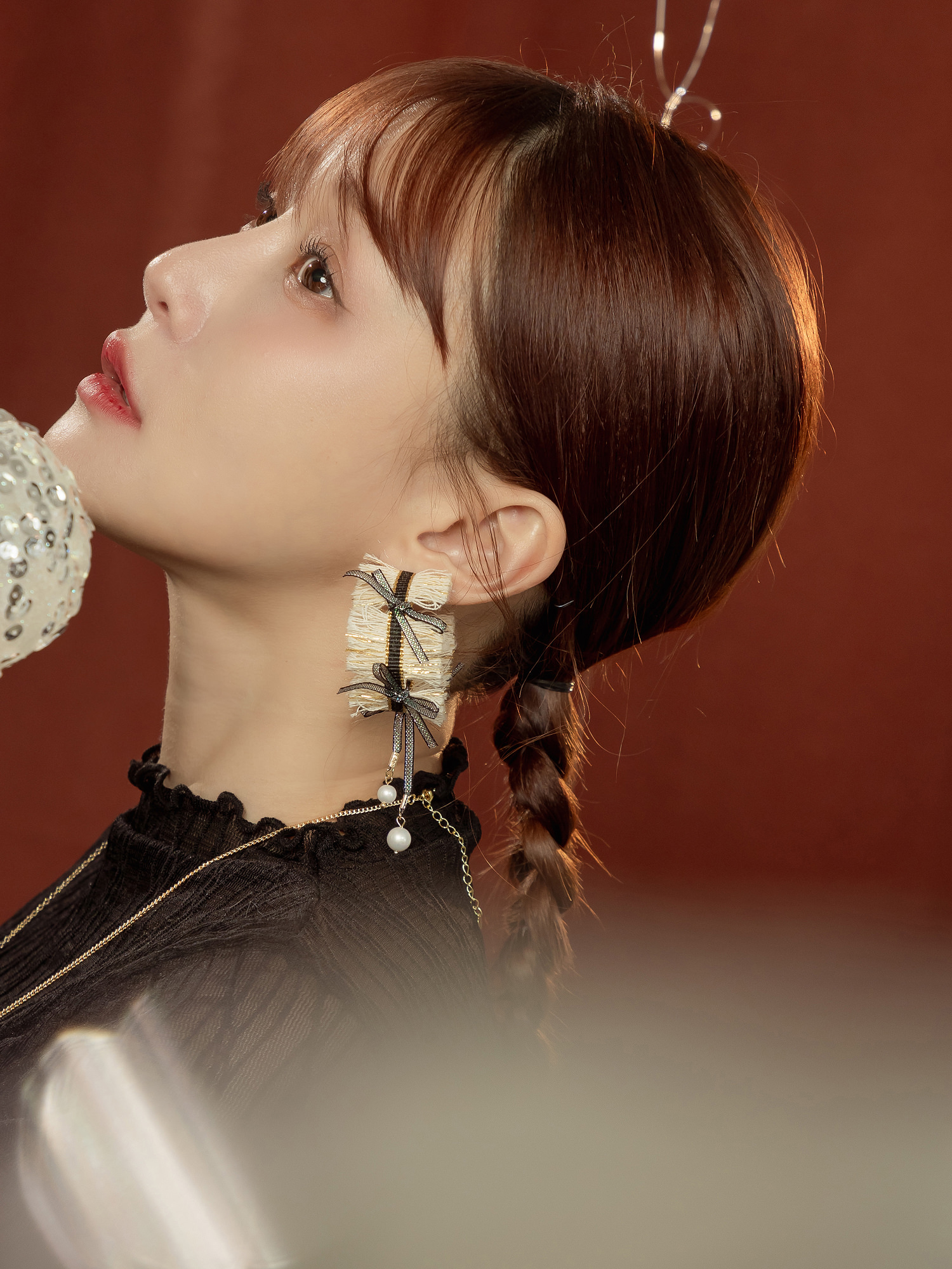 吉米莉亞碎語。MUCHAT手作14KGP珍珠蝶結織帶純銀針C圈耳環