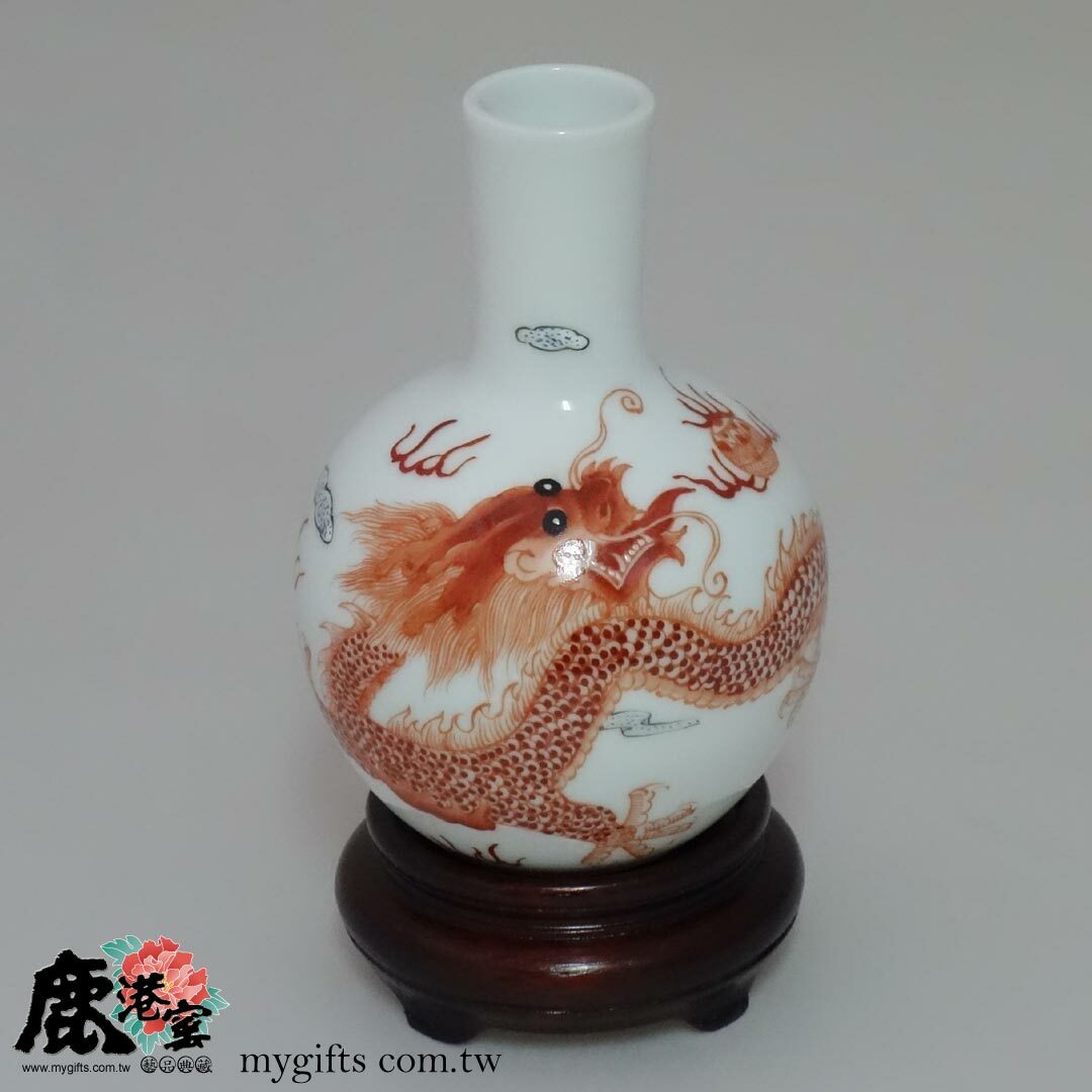 祥龍獻瑞｜典藏級粉彩天球瓶｜純手工長頸瓷瓶