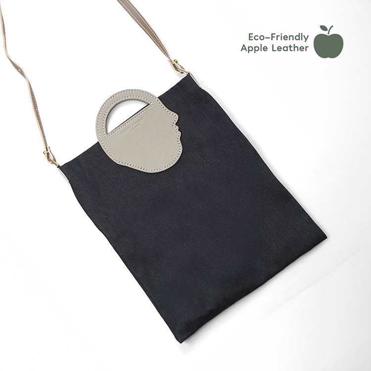 Flat Tote AP【 Beige X Taupe 】69% Apple Leather & Denim Tote Bag