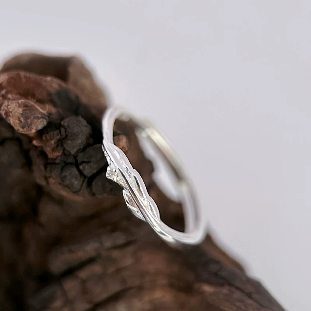 簡約羽毛純銀戒指