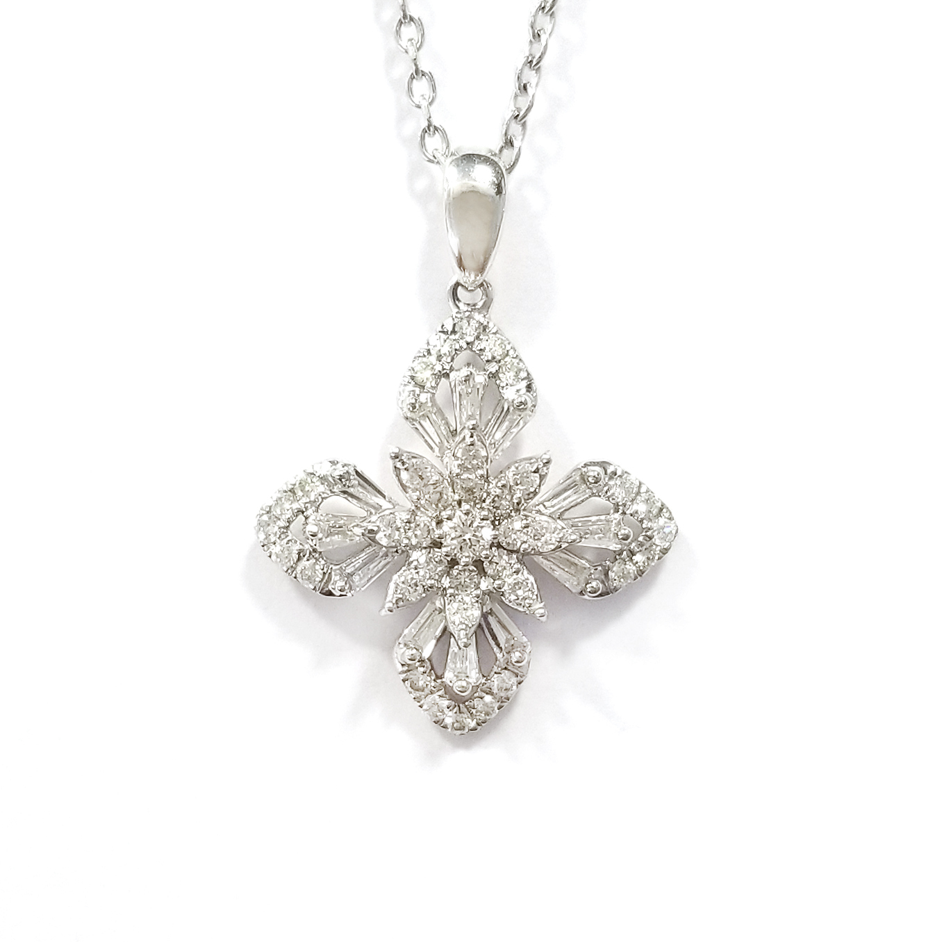 18K白金天然鑽石雪花頸鏈