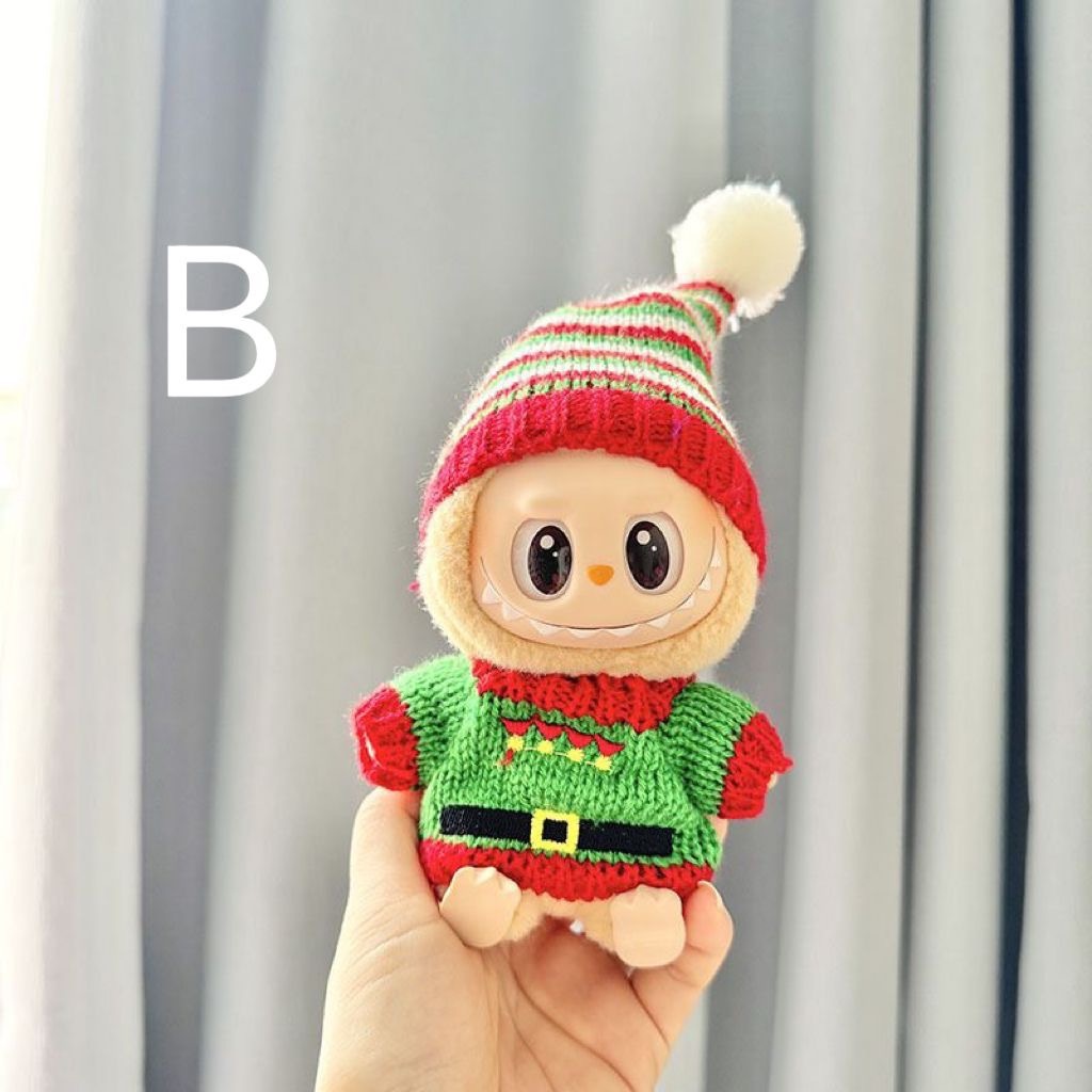 僅衣服] 一二代鑰匙扣Labubu衣服掛件拉布布娃衣聖誕雪人尖帽套裝