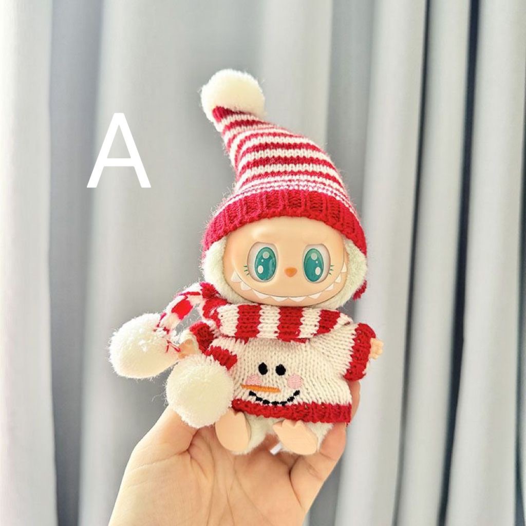 僅衣服] 一二代鑰匙扣Labubu衣服掛件拉布布娃衣聖誕雪人尖帽套裝