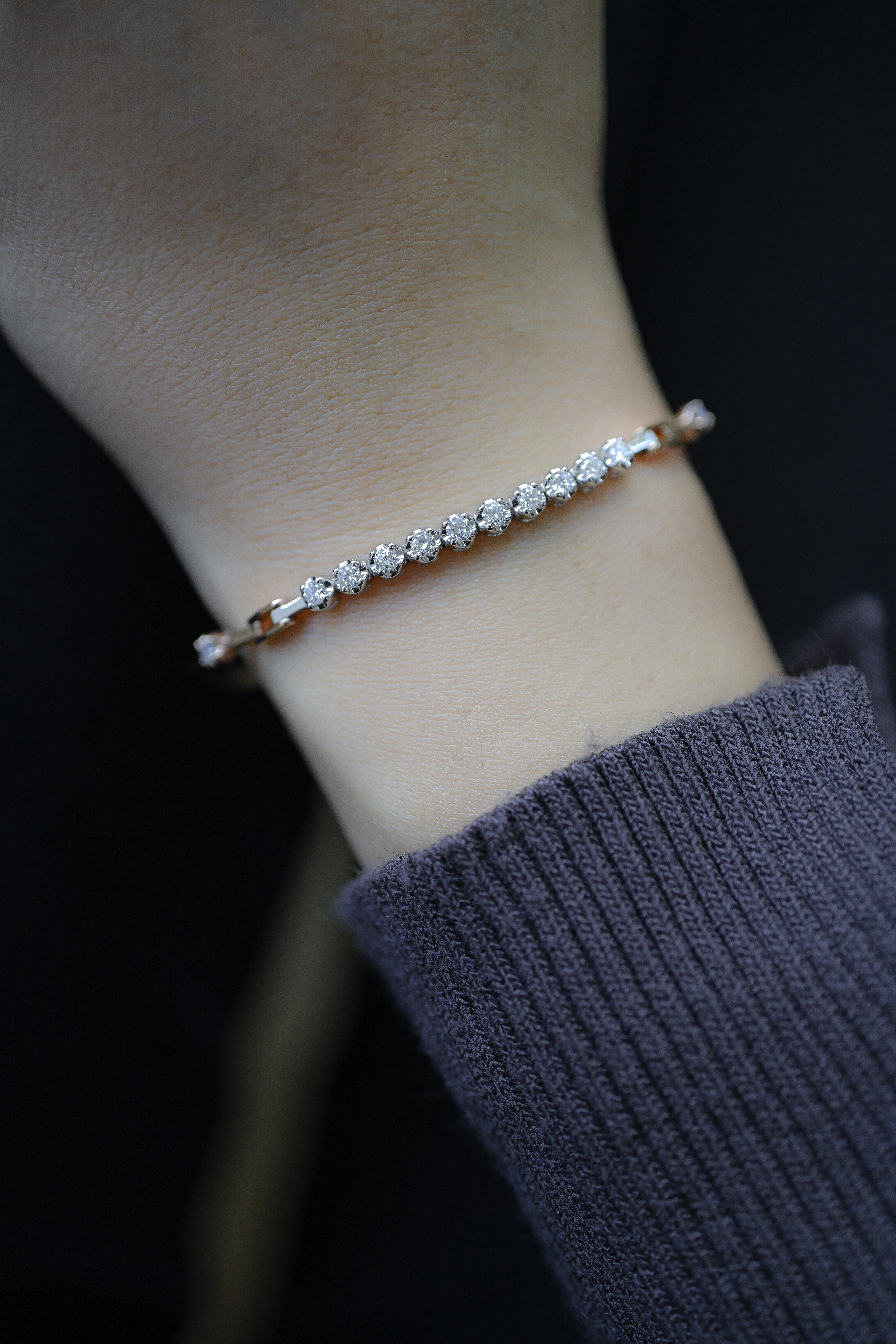 18K Two Tone Half Tennis Bracelet