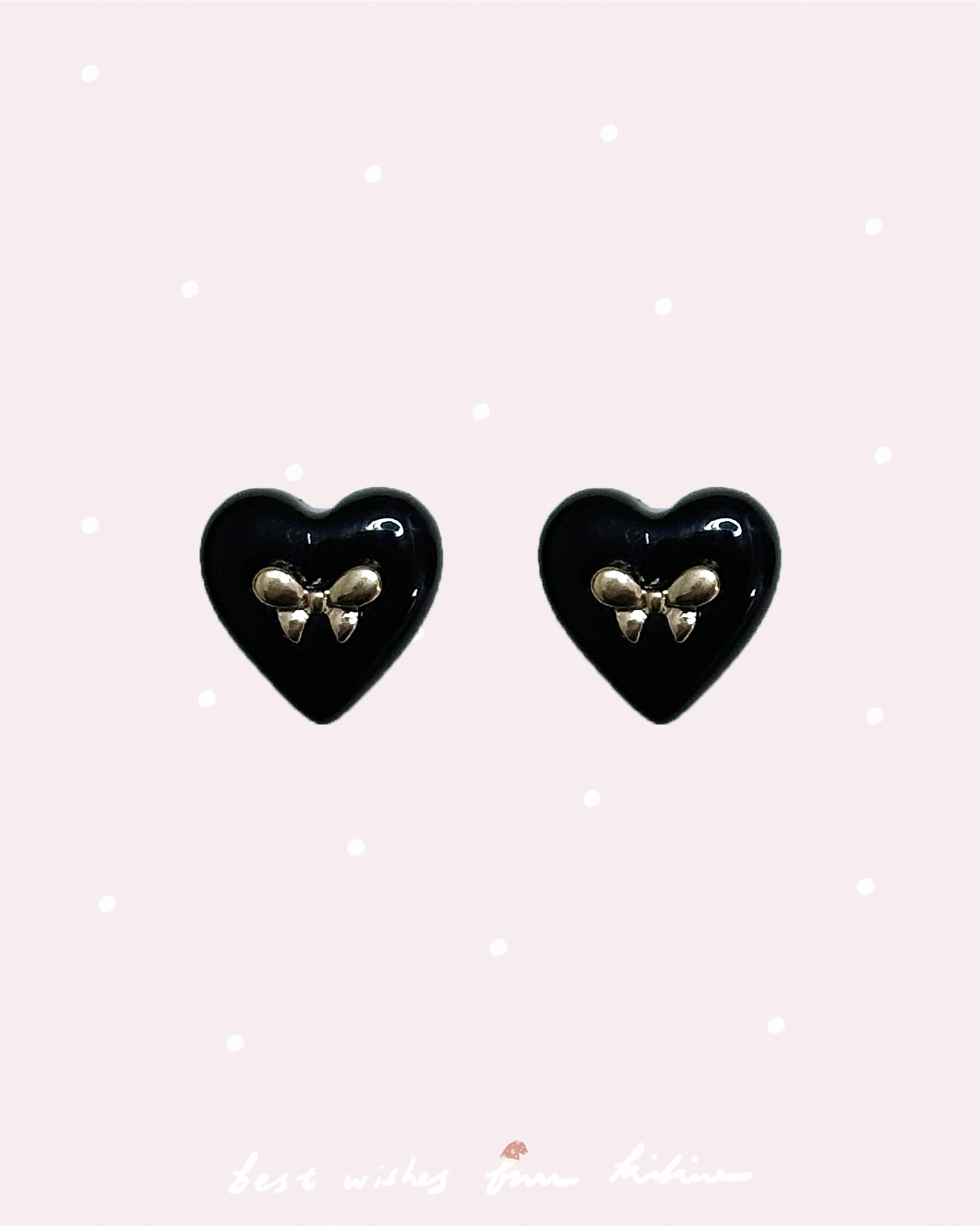 金色蝴蝶結心心耳環