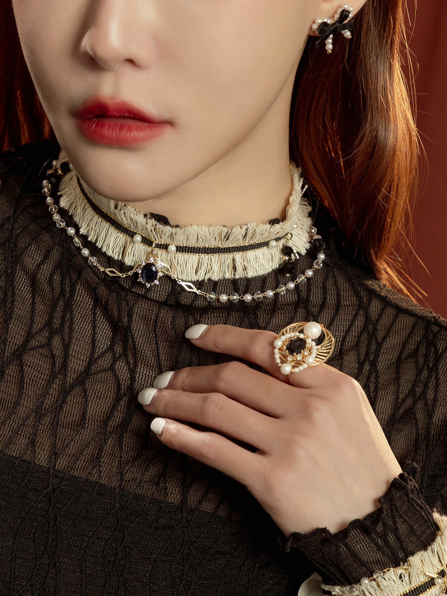 吉米莉亞碎語。MUCHAT手作14KGP水晶珍珠織帶項鍊