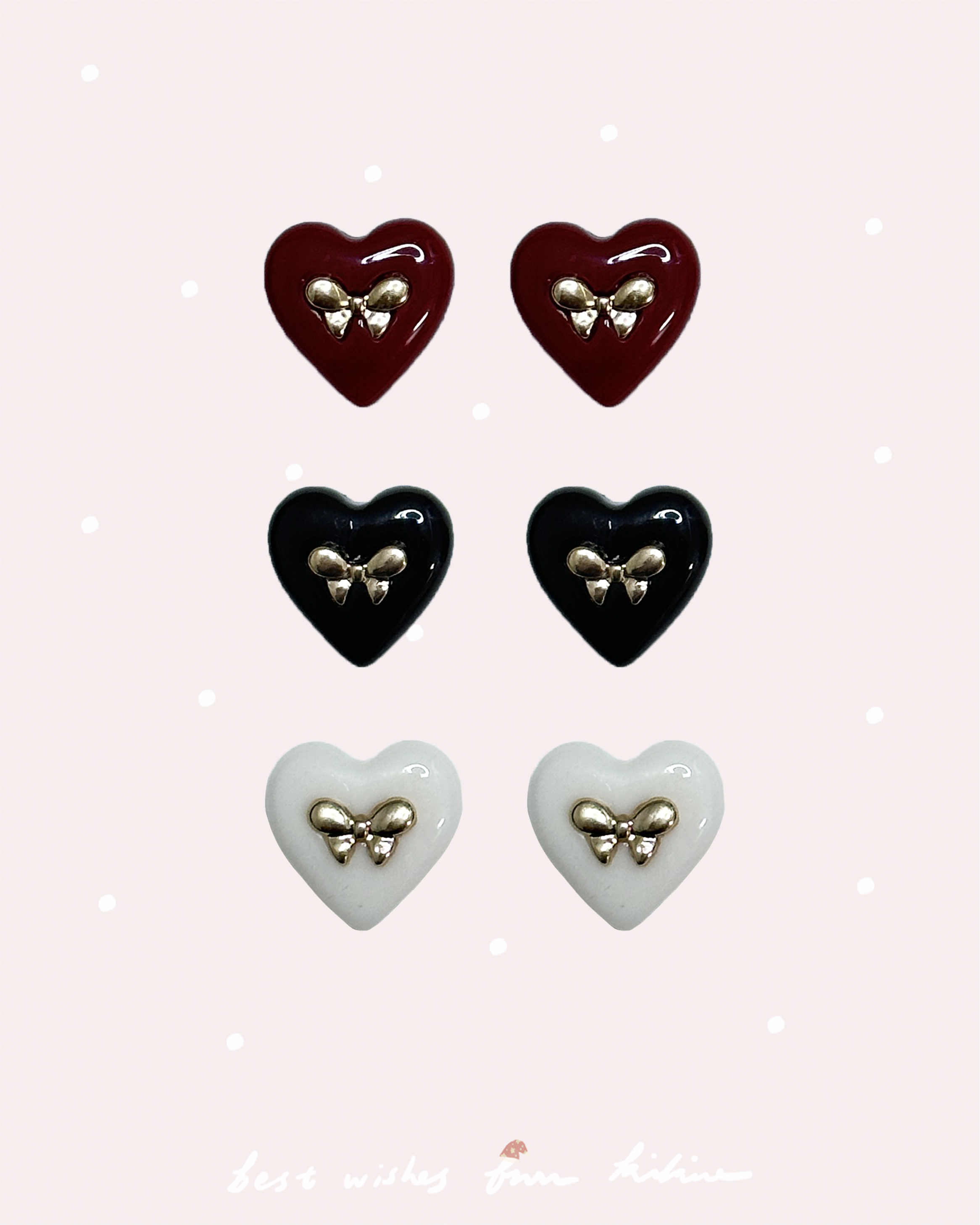 金色蝴蝶結心心耳環